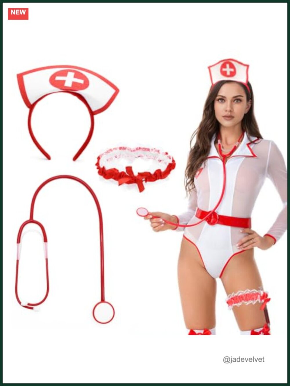 3 Pc Halloween Nurse Costume Accessory Set Headband Stethoscope Leg Covers
